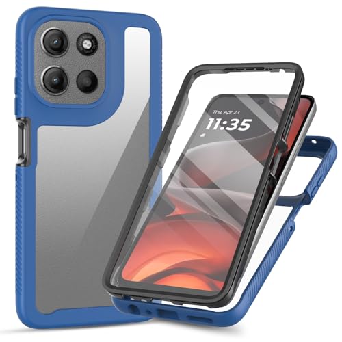 360 ° Protective Case for Motorola Moto G56 5G, Dustproof Shockproof Case with Built-in Tempered Screen Protector, Full Body Protective Heavy Duty Slim Back Phone Cover(Navy Blue) - color: Navy blue