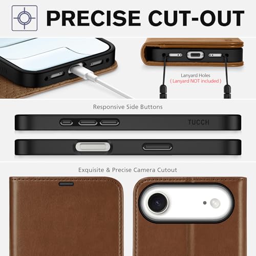 TUCCH Case Wallet for iPhone Air (6.5") 2025, RFID Blocking Folio, Brown | 4 Card Holders, Kickstand, PU Leather, Magnetic Closure, Shockproof TPU Shell, Protective Flip Cover - color: Brown