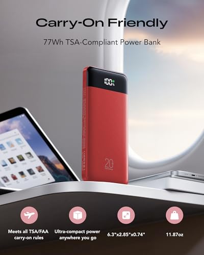 Orfeika 20000mAh Power Bank, Portable Charger with 4 Built-in Cables - color: Red