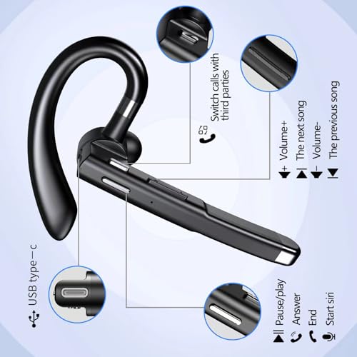Bluetooth Headset with Microphone, Wireless Trucker Earpiece - color: Black