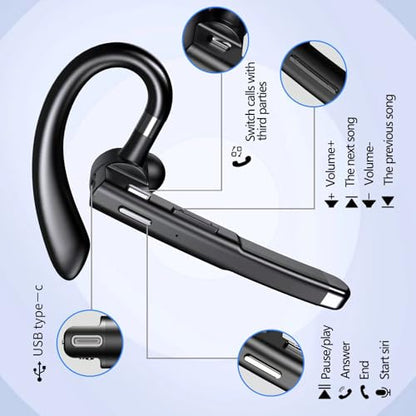 Bluetooth Headset with Microphone, Wireless Trucker Earpiece - color: Black