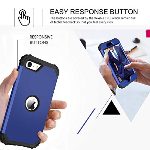BENTOBEN for iPhone SE 2022 Case and Phone Case iPhone SE 2020, Heavy Duty 3 in 1 Full Body Rugged Shockproof Hybrid Hard PC Soft Rubber Bumper Drop Protective Girl Women Boy Men SE Cover,Deep Blue - color: Black/Deep Blue