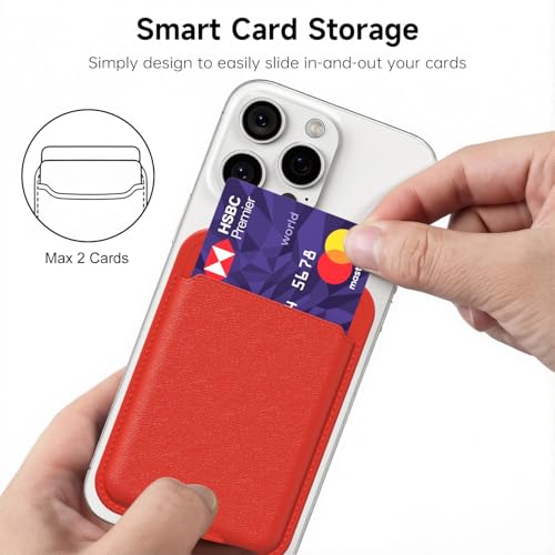 oakxco Phone Wallet Stick On, Slim Thin Adhesive ID Credit Card Holder Wallet Pocket Back of Phone Case, Hard Shell Plastic Sleeve Sticky Card Wallets Pouch for iPhone Samsung Pixel, Red - color: Red