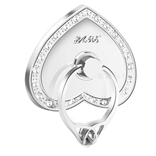 Phone Stand, Luxury Updated Re-Usable Metal Stainless Phone & Tablet Anti Drop Ring Stand Holder with Diamonds for iPhone iPod iPad Samsung and More (Heart Shape) (Silver) - color: Silver