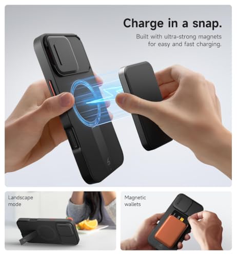 SURITCH for iPhone 16 Pro Max Case with Magnetic Camera Slide Cover and Adjustable Kickstand, Compatible with MagSafe, Shockproof Bumper Case Slim Protective Cover 6.9 Inch, Black - color: Black, size: IPhone 16 Pro Max-6.9"