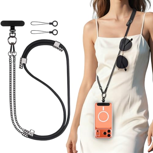 YFWE Phone Lanyard Crossbody, Adjustable Cell Phone Lanyard Neck Strap for All Phones, Universal Skin Friendly Phone Strap Crossbody for Women and Men - color: Black
