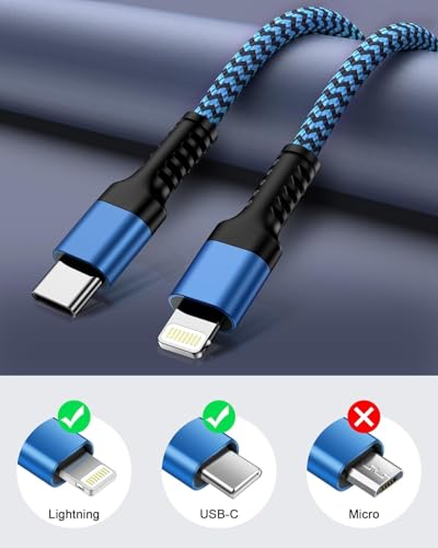 2Pack/6FT iPhone 17e 17 16e Pro Max Charging Cord 2 in 1, USB C to USB C - size: 6 FT, style: USB-C to Lightning