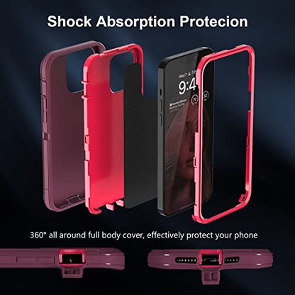 Sansunto for iPhone 13 Pro Case, Durable Phone Case for Women, Heavy Duty [Shockproof] [Dropproof] [Dustproof] Protective Phone Cases for iPhone 13 Pro in 6.1 Inch (Burgundy/Peach) - color: Burgundy/Peach