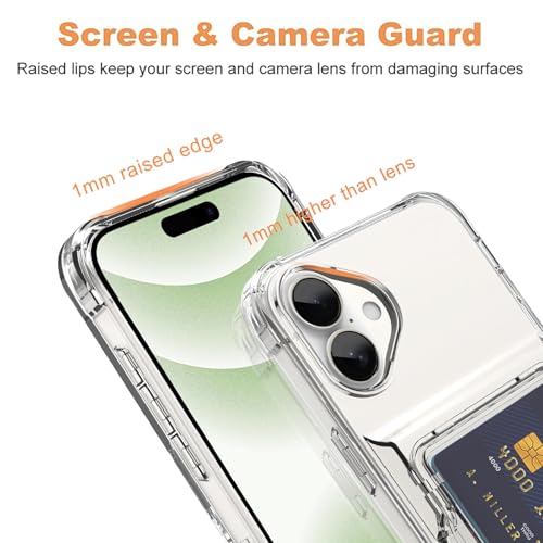 Wallet Case for iPhone 16 Plus with 3 Credit Card Holder Slot Clear | Shockproof Hybrid Heavy Duty Protection Clear Phone Cover Compatible with iPhone 16 Plus 2024 (Clear) - color: Clear, size: iPhone 16 Plus