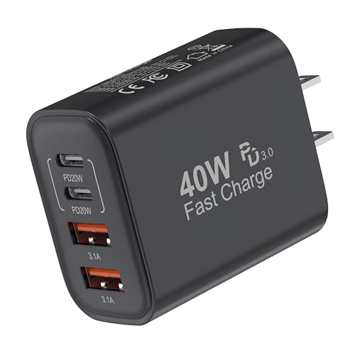 TT&C USB C Charger Block, 40W 4 Ports Wall Charger for iPhone 17,16,15,14 - color: Black 1Pack