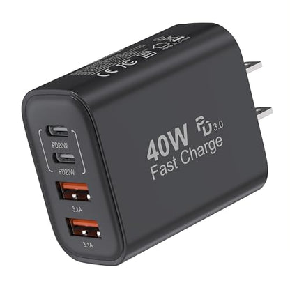 TT&C USB C Charger Block, 40W 4 Ports Wall Charger for iPhone 17,16,15,14 - color: Black 1Pack