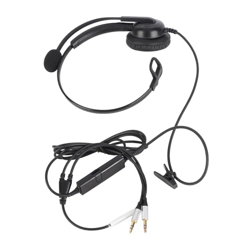 SUNGOOYUE Single Ear Headset, Comfortable Lightweight Noise Canceling Wired Headset with Mic for Call Center (Dual 3.5mm Interface) - size: Dual 3.5mm Interface
