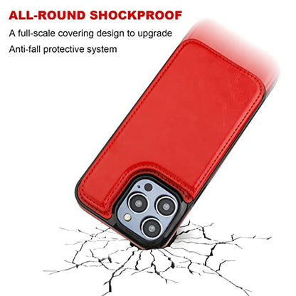 ONETOP for iPhone 14 Pro Max Wallet Case with Credit Card Holder,Red | Kickstand,ID/Cash Holder,Case Wallet with Card Slots,Double Magnetic Clasp,Durable PU Leather Shockproof Cover for Women Men - color: Red