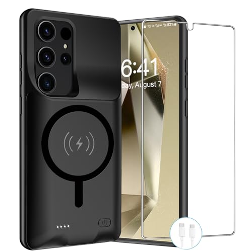 Wireless Charging Case for Galaxy S24 Ultra, Upgraded 12000mAh Rechargeable Portable Charging Case Compatible with Galaxy S24 Ultra (6.8 inch) with Carplay Extended Battery Pack Charger Case (Black) - size: Galaxy S24 Ultra-12000mAh