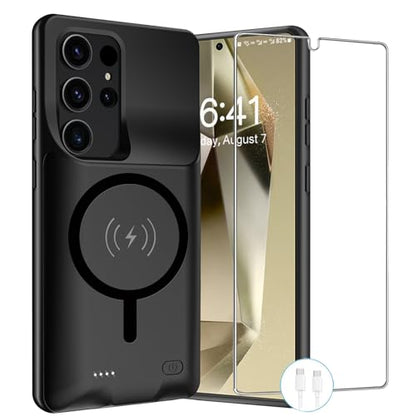 Wireless Charging Case for Galaxy S24 Ultra, Upgraded 12000mAh Rechargeable Portable Charging Case Compatible with Galaxy S24 Ultra (6.8 inch) with Carplay Extended Battery Pack Charger Case (Black) - size: Galaxy S24 Ultra-12000mAh