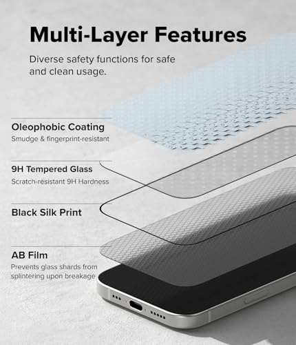 Ringke for iPhone 17 Pro Screen Protector [Easy Slide, 2 Pack] | Easy Installation with Alignment Tool, Case Friendly Premium 9H Hardness Tempered Glass - size: iPhone 17 Pro