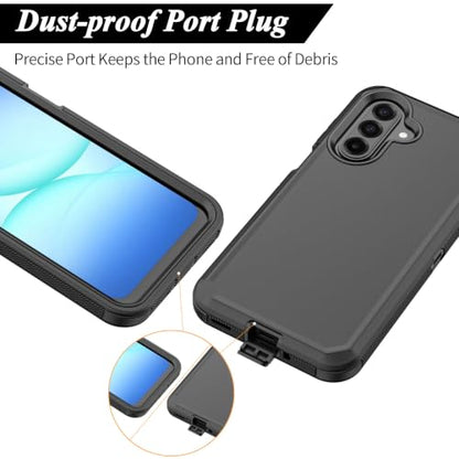 Rugged Phone Case for Samsung Galaxy A18/A17 Black | Belt Clip Holster & Kickstand Heavy Duty Shockproof Protective Full Body Case (Black) - color: Black