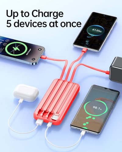RONEGN Portable Charger with Built in Cable 20000mAh Fast Charging - color: Red