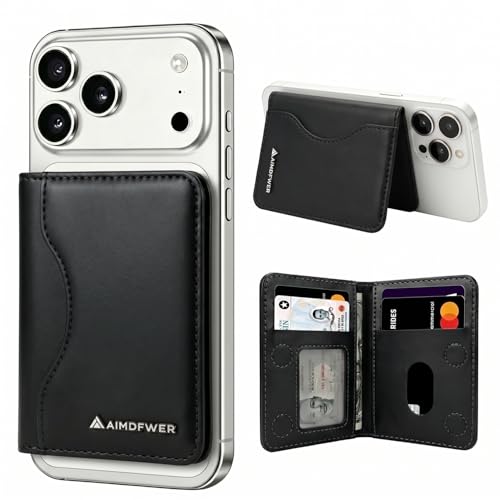 Magsafe Wallet Stand,7 Card Holder with ID Window, Strong Magnet Minimalist RFID Blocking Sleeves for Magnetic Phones and Cases, Compatible with iPhone 12/13/14/15/16/17 Series(Black) - color: Black
