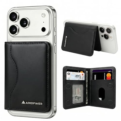 Magsafe Wallet Stand,7 Card Holder with ID Window, Strong Magnet Minimalist RFID Blocking Sleeves for Magnetic Phones and Cases, Compatible with iPhone 12/13/14/15/16/17 Series(Black) - color: Black