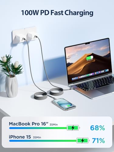 Aioneus USB C to USB C Cable 【6FT 2Pack】 100W USBC to USBC Fast Charging - color: Silver-Gray
