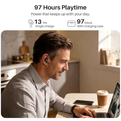 TOZO T20 Wireless Earbuds 97H Playtime, Wireless Charging LED Display Case - color: Black