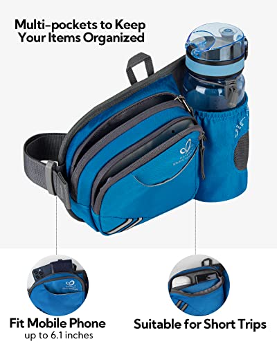 WATERFLY Fanny Pack Waist Bag: Waist Pack for Women Men with Water Bottle Holder Hiking Fanny Pack for Running Walking DogWalking Travel Cycling - color: blue