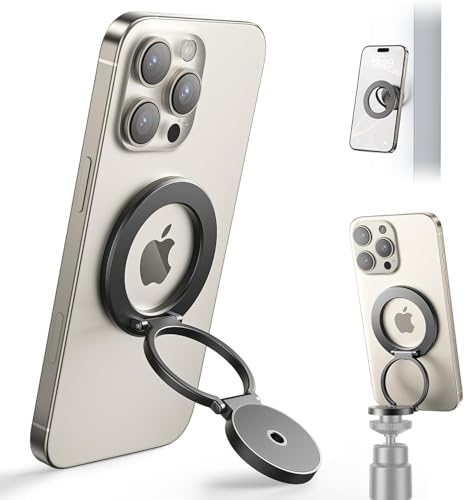 SUPERONE Dual Magnetic Phone Ring Holder, 1/4" Screw Tripod Mount Adapter - color: BK-Screw Hole