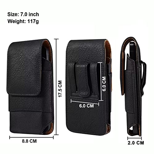 Cell Phone Belt Clip Holster Leather Men, Cell Phone Waist Bag with Card Holder, Vertical Leather Smartphone Pouch with Belt Loop Carry Case Travel Outdoor Camping Phone Belt Holder Wallet Fanny Pack - color: Black, size: 7.2 INCH