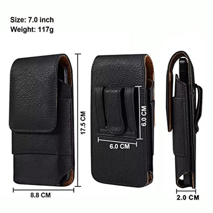 Cell Phone Belt Clip Holster Leather Men, Cell Phone Waist Bag with Card Holder, Vertical Leather Smartphone Pouch with Belt Loop Carry Case Travel Outdoor Camping Phone Belt Holder Wallet Fanny Pack - color: Black, size: 7.2 INCH