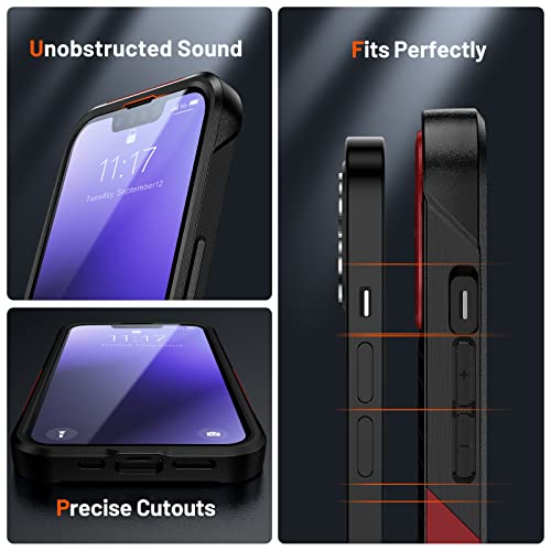 Designed for iPhone 14 Case iPhone 13 Case 2 in 1 Gift Militay Grade Drop Protective Rugged Heavy Duty Cover Shockproof Case for iPhone 14 Phone Case for Women Men boy Girl (Red+Black) - color: Red+Black