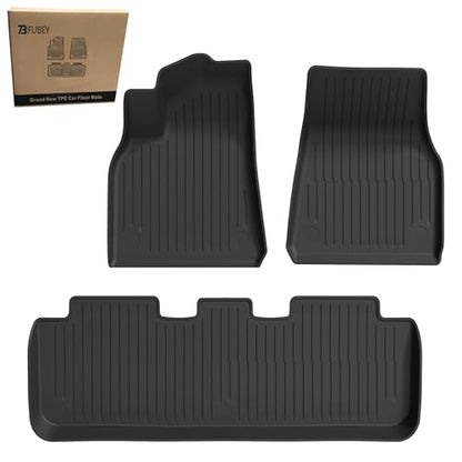 Floor Mats for 2020-2024 Tesla Model Y 5-Seat, 3 PCS Tesla Model Y Accseeories Front & Rear Set, Precision Custom All-Weather TPE Waterproof Floor Liners - style: Model Y 2020-2024 3PCS