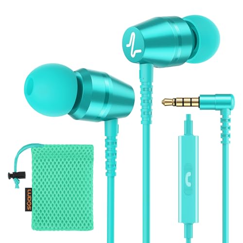 LUDOS OMNITONE Wired Earbuds in-Ear Headphones, 5 Year Warranty, Earphones with Microphone, 3.5 mm Jack Corded Ear Buds, Videoconference for iPhone, Samsung, Laptop, Kids, School Students - Turquoise - color: Turquoise, style: 3.5 mm