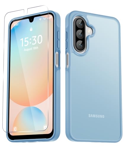 YENAPOON for Samsung Galaxy A17 5G Case, Matte Phone Case, Light Blue | with 1 Screen Protector, Frosted Translucent Back, Slim Shockproof Protective Cover - color: Light Blue, size: for Galaxy A17 5G