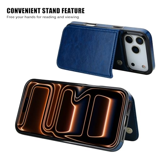 for iPhone 17 Pro Max Wallet Case with Screen Protector, Slim PU Leather Protective Case with Card Holder[RFID Blocking] Kickstand Cover 6.9“-Deep Blue - color: Deep Blue