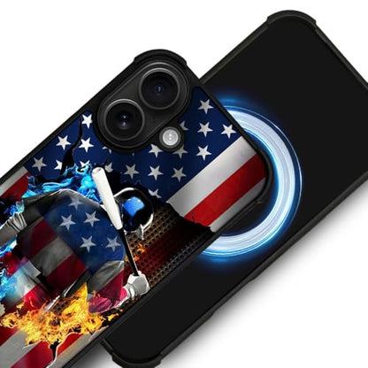 DJSOK Case for iPhone 17,Compatible with MagSafe,Anti-Scratch Shockproof Case,Ice and Fire Baseball American Flag - color: Ice and Fire Baseball American Flag, size: IPhone 17