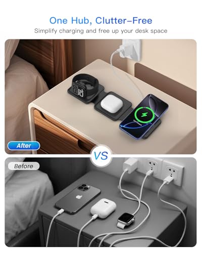 Fold Magnetic Wireless Charger for iPhone: Compact Charging Pad Fit Travel - color: Dark black