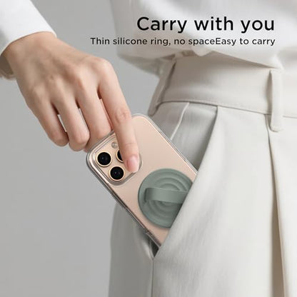 Magnetic Phone Grip for MagSafe, Silicone Ring Grip, Calke Green - color: Calke Green