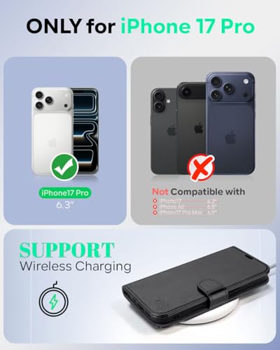 OCASE Compatible with iPhone 17 Pro Wallet Case, PU Leather Flip Folio Case with Card Holders RFID Blocking Kickstand [Shockproof TPU Inner Shell] Phone Cover 6.3 Inch 2025, Black - color: Black