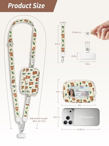 Clip and Go Strap for Phone with Wallet Crossbody Lanyard Cow - color: Highland Cow