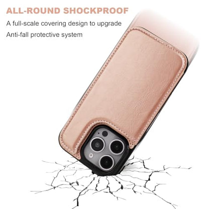 ONETOP for iPhone 16 Pro Wallet Case with Credit Card Holder,Rosegold | Kickstand,ID/Cash Holder,Case Wallet with Card Slots,Double Magnetic Clasp,Durable PU Leather Shockproof Cover for Women Men - color: Rose Gold