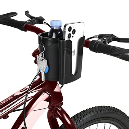 Accmor 3-in-1 Bike Cup Holder with Cell Phone Keys Holder, Bike Water Bottle Holders, Universal Bar Drink Cup Can Holder for Bicycles, Motorcycles, Scooters, Black, 2 Pack - color: Black-2 Pack