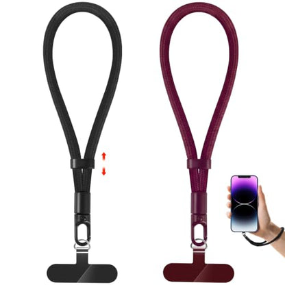 Phone Lanyard, 2 Pack Adjustable Cell Phone Lanyard Strap, Hand Wrist Strap Lanyard with Tether Tabs for Smartphones - color: Black+wine Red