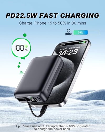 Portable Charger 50000mAh, PD22.5W Fast Charge Power Bank Built-in 2 Cables