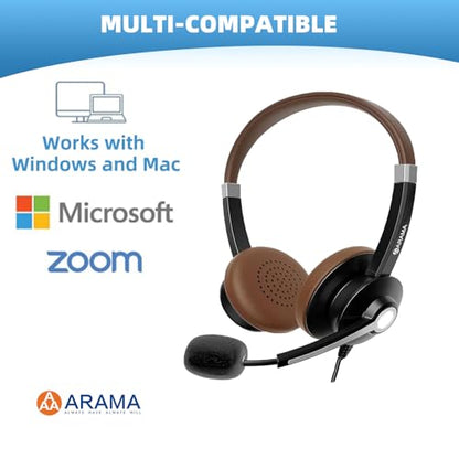 Arama USB Headset with Mic for PC, USB-C/A & 3.5mm Jack