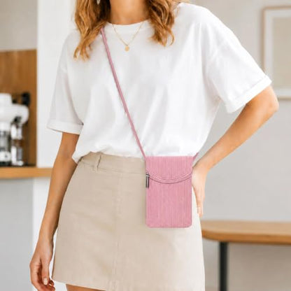 Small Crossbody Women Cell Phone Purse Wallet Bag With Shoulder Strap - color: Pink/Corduroy