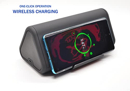 Bluetooth Wireless Charging Speaker Dock Station, NE100 Premium Stereo Sound Super-Bass Speaker, 3 in 1 Audio Player with Built-in Mic for Handsfree Calls Compatible with iPhone and Samsung Phones