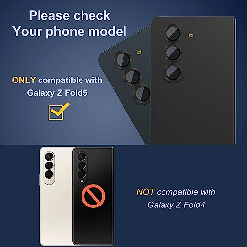 Suoman for Samsung Galaxy Z Fold 5 Camera Lens Protector, Metal Texture Style Tempered Glass Camera Lens Cover [Metal CD Lines] - Black - color: Black