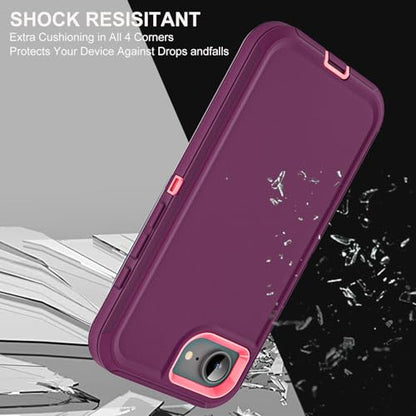 YKHJKLEC for iPhone 16e Case, Military Grade 3 in 1 Heavy Duty Shockproof/Drop Proof/Dust Proof Case with 2Pcs Tempered Glass Screen Protector (Purple/Pink) - color: Purple/Pink