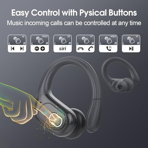 Aptkdoe Wireless Earbuds 75H Bluetooth 5.4 Sport Headphones with Earhooks - color: Iron Gray